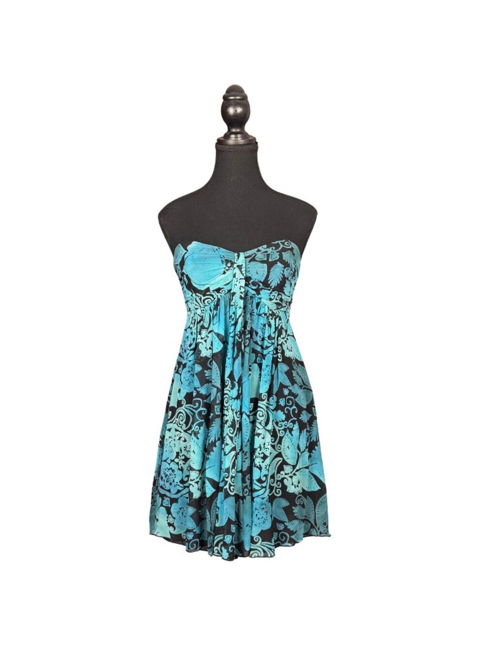 Y2K Express Silk Babydoll Dress Blue Black Strapless Mini Dress Festival